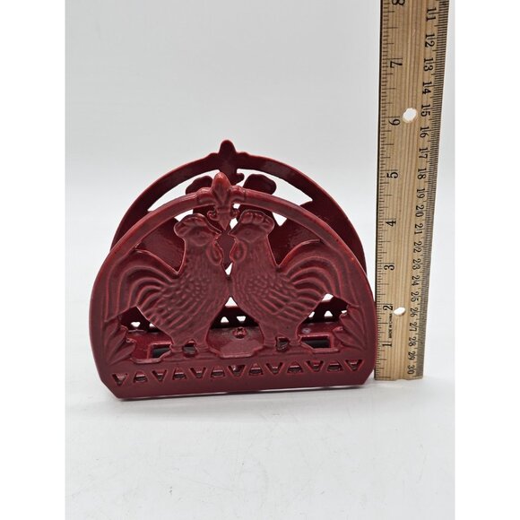 Red Cast Iron Rooster Farmhouse Napkin Holder Vintage - Picture 10 of 10